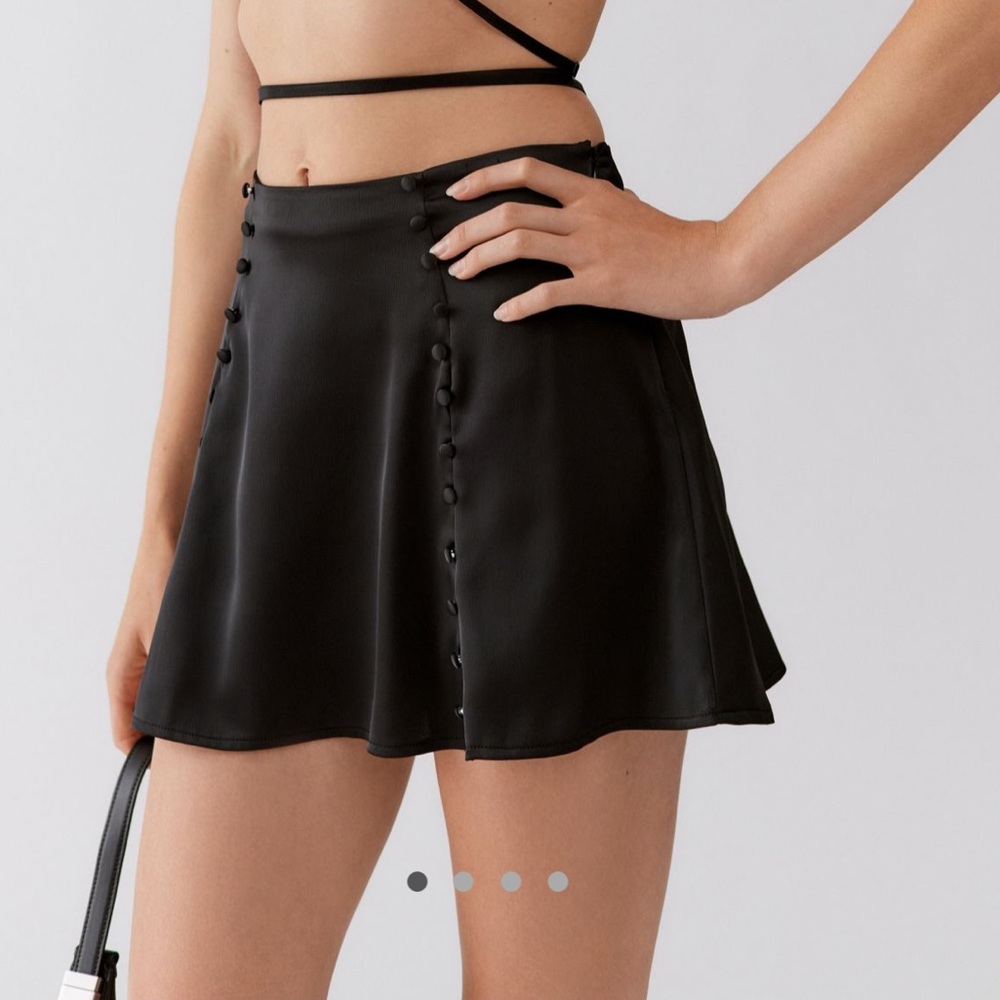 UO Isla Satin Button Mini Skirt in Black